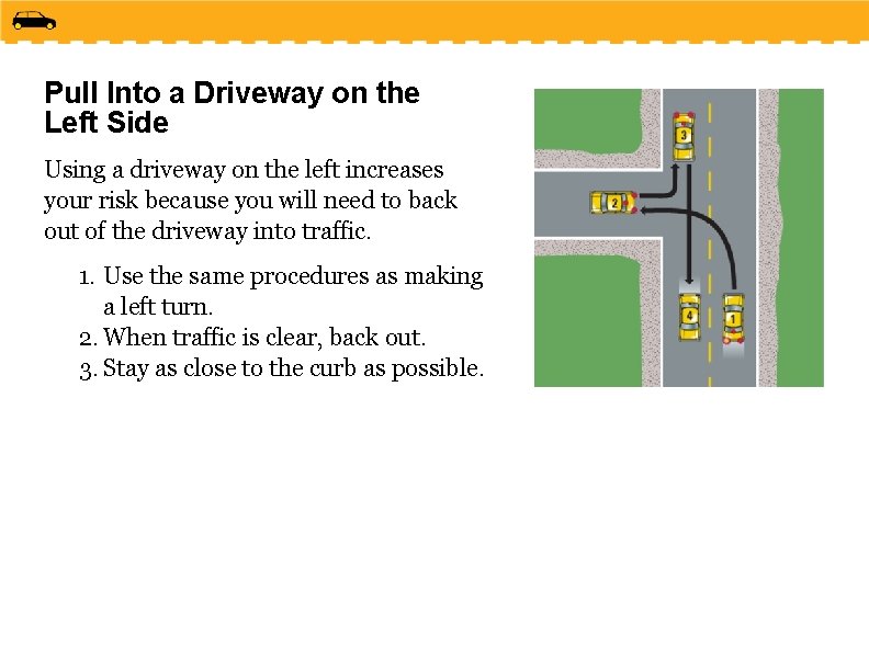 Pull Into a Driveway on the Left Side Using a driveway on the left