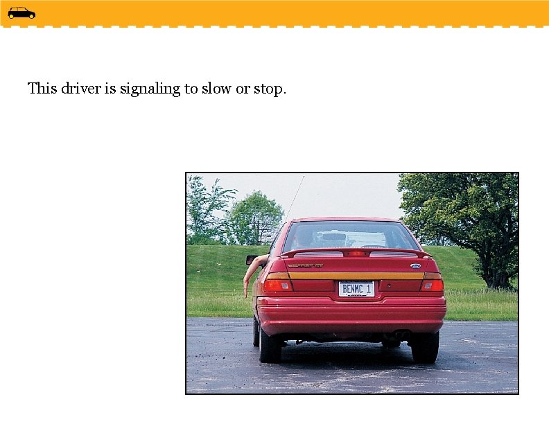 This driver is signaling to slow or stop. 