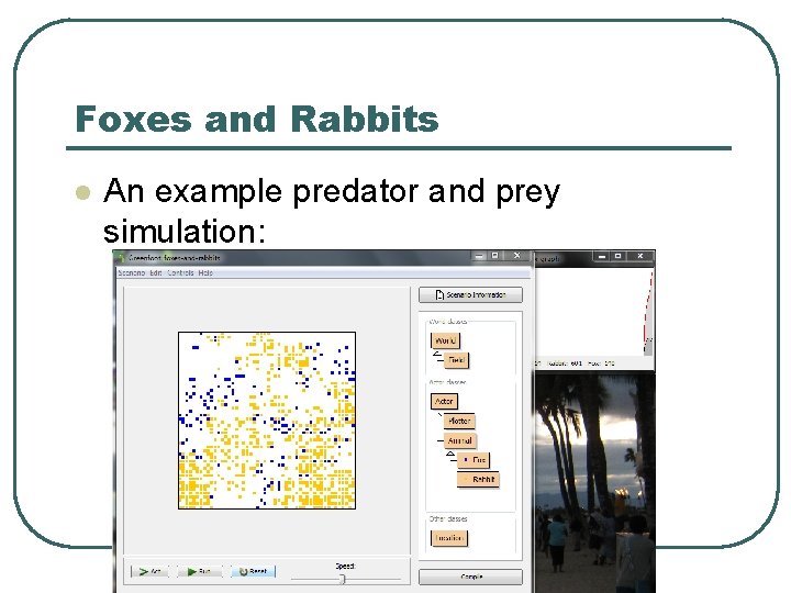Foxes and Rabbits l An example predator and prey simulation: Foxes and Rabbits l An example predator and prey simulation: