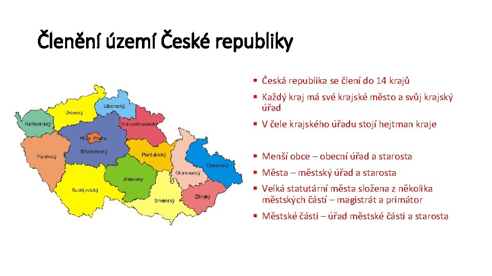 Členění území České republiky § Česká republika se člení do 14 krajů § Každý