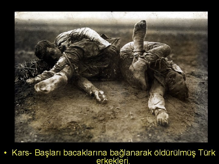  • Kars- Başları bacaklarına bağlanarak öldürülmüş Türk erkekleri. 