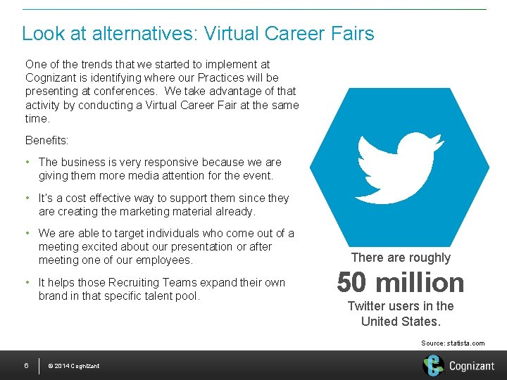 Look at alternatives: Virtual Career Fairs One of the trends that we started to