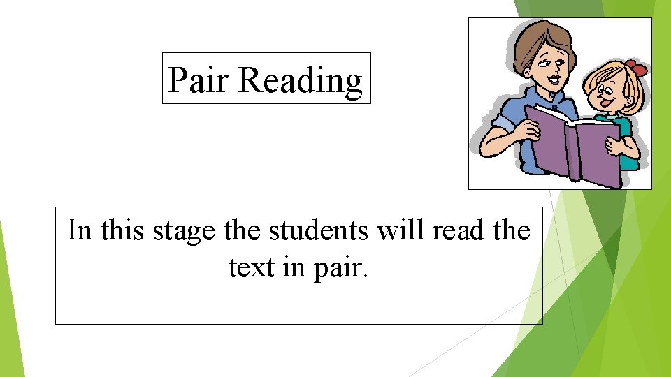 Pair Reading In this stage the students will read the text in pair. 