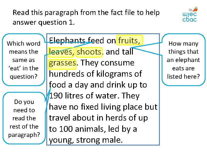 Read this paragraph from the fact file to help answer question 1. Which word