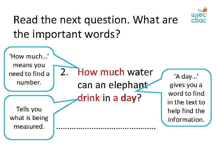 Read the next question. What are the important words? ‘How much…’ means you need