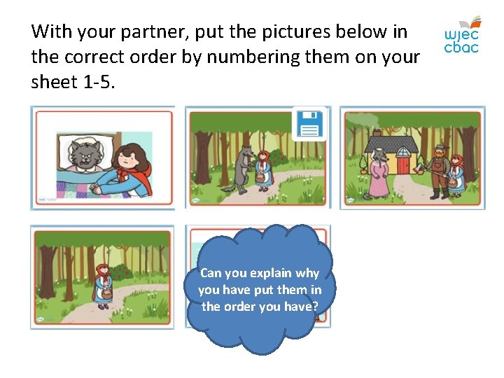 With your partner, put the pictures below in the correct order by numbering them