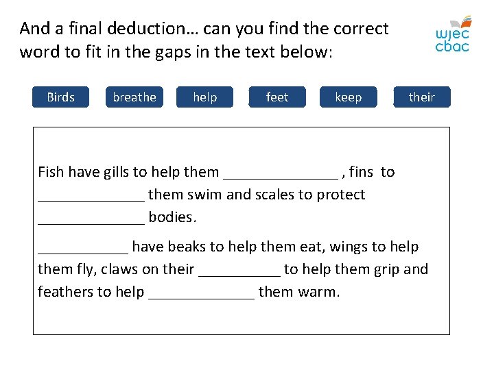 And a final deduction… can you find the correct word to fit in the