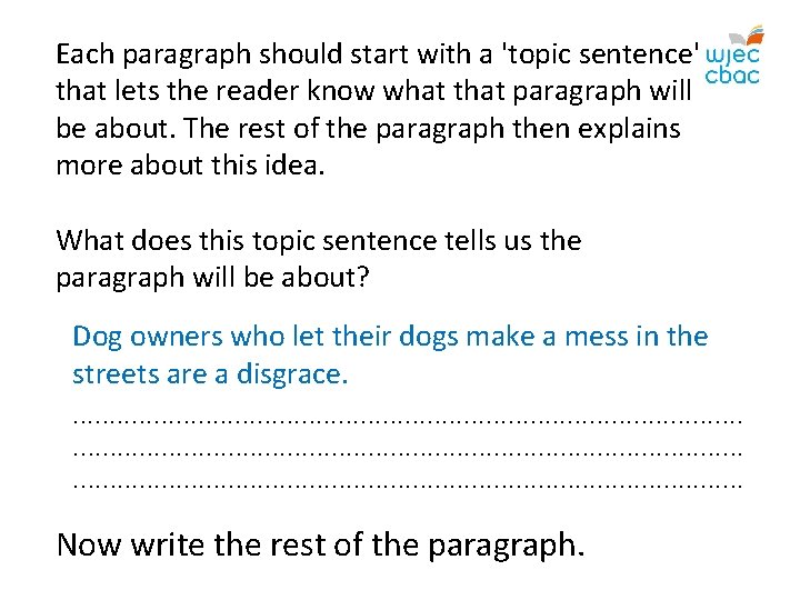 Each paragraph should start with a 'topic sentence' that lets the reader know what