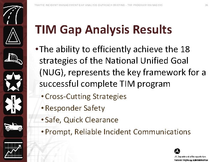 TRAFFIC INCIDENT MANAGEMENT GAP ANALYSIS OUTREACH BRIEFING - TIM PROGRAM MANAGERS 24 TIM Gap