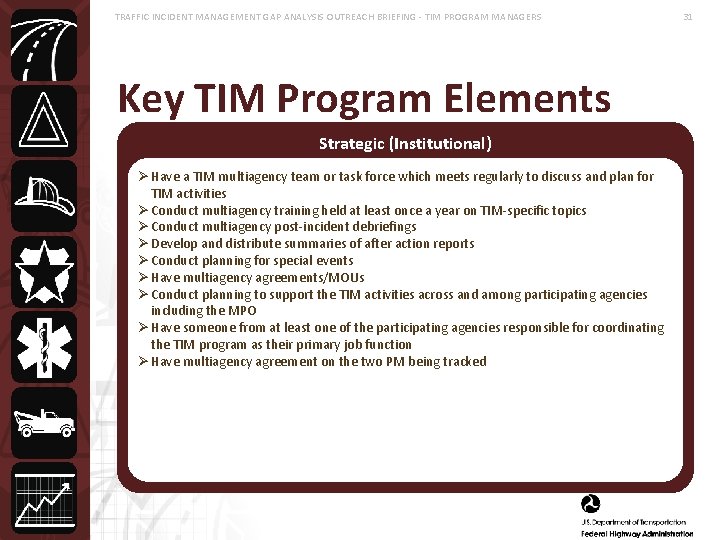 TRAFFIC INCIDENT MANAGEMENT GAP ANALYSIS OUTREACH BRIEFING - TIM PROGRAM MANAGERS Key TIM Program