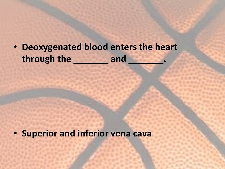  • Deoxygenated blood enters the heart through the _______ and _______. • Superior