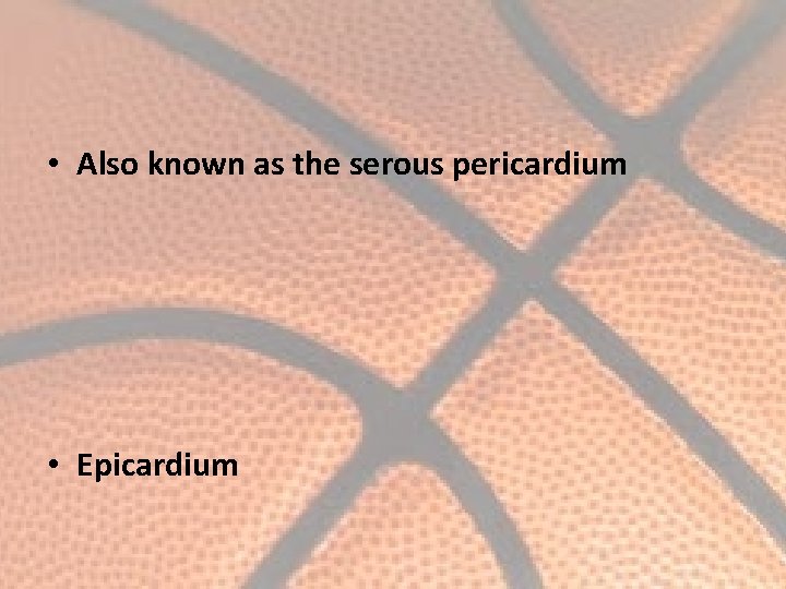  • Also known as the serous pericardium • Epicardium 