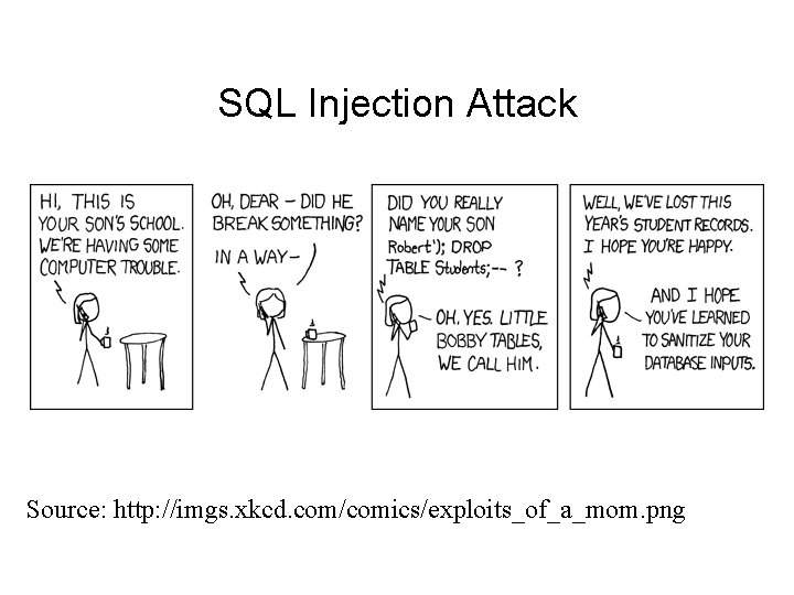 SQL Injection Attack Source: http: //imgs. xkcd. com/comics/exploits_of_a_mom. png SQL Injection Attack Source: http: //imgs. xkcd. com/comics/exploits_of_a_mom. png