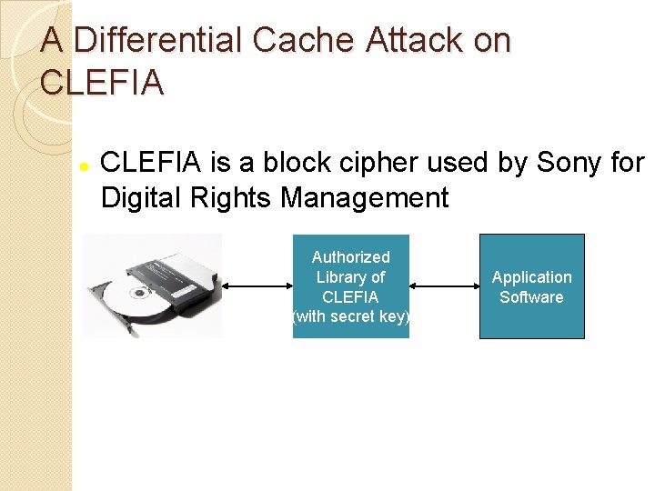 A Differential Cache Attack on CLEFIA is a block cipher used by Sony for