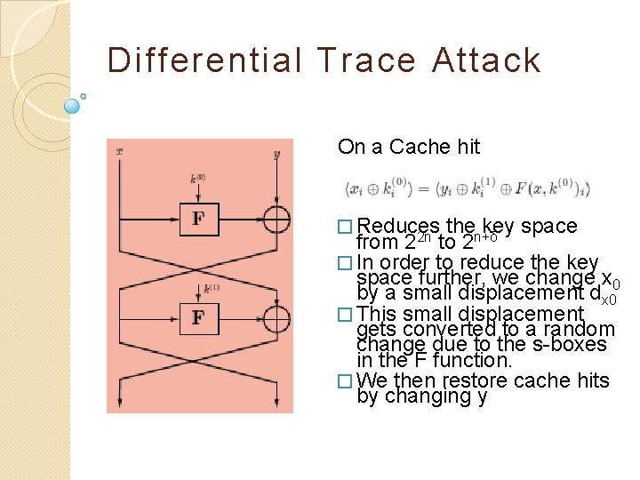 Differential Trace Attack On a Cache hit � Reduces then+δ key space from to