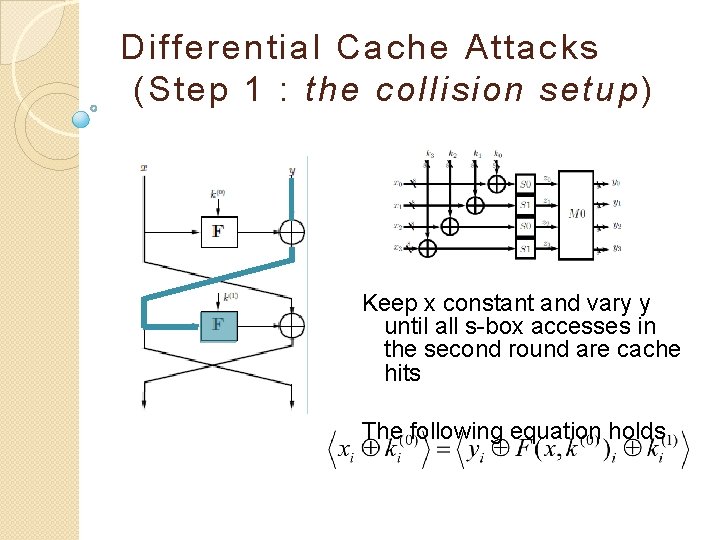 Differential Cache Attacks (Step 1 : the collision setup) Keep x constant and vary