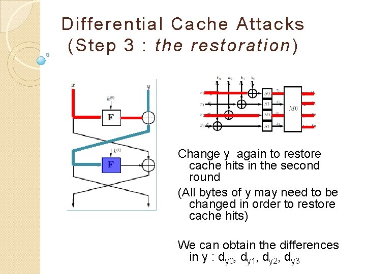 Differential Cache Attacks (Step 3 : the restoration) Change y again to restore cache
