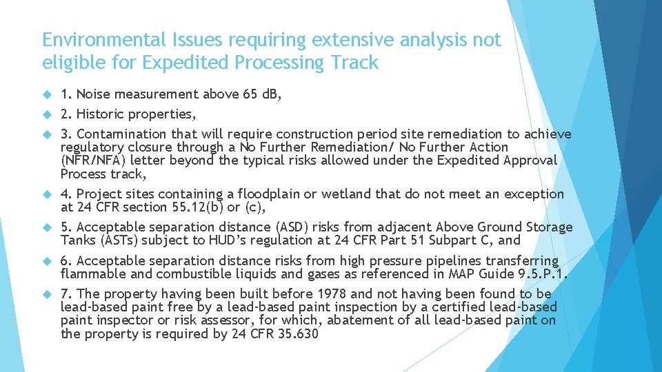 Environmental Issues requiring extensive analysis not eligible for Expedited Processing Track 1. Noise measurement