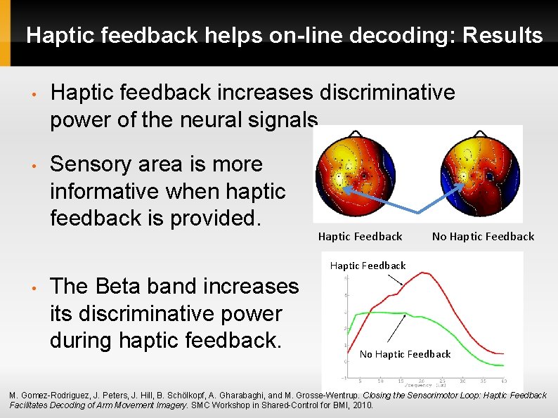 Haptic feedback helps on-line decoding: Results • Haptic feedback increases discriminative power of the Haptic feedback helps on-line decoding: Results • Haptic feedback increases discriminative power of the