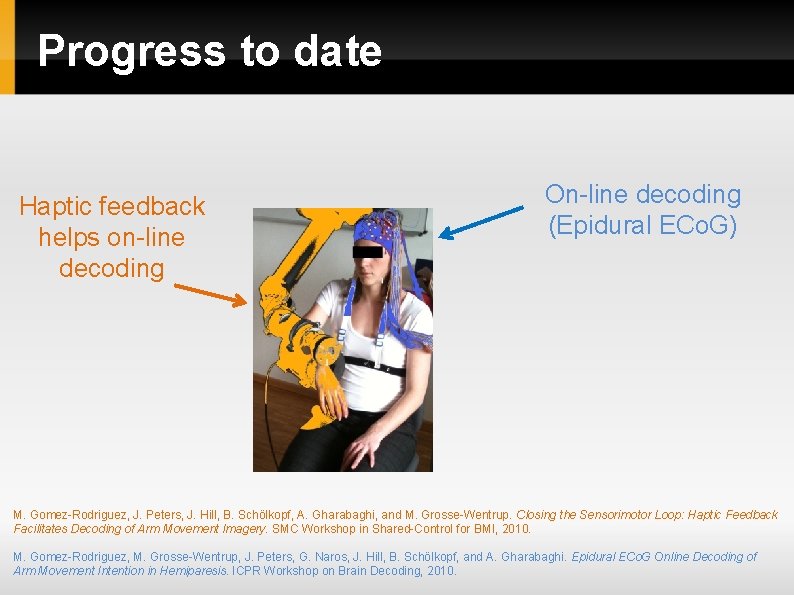 Progress to date Haptic feedback helps on-line decoding On-line decoding (Epidural ECo. G) M. Progress to date Haptic feedback helps on-line decoding On-line decoding (Epidural ECo. G) M.