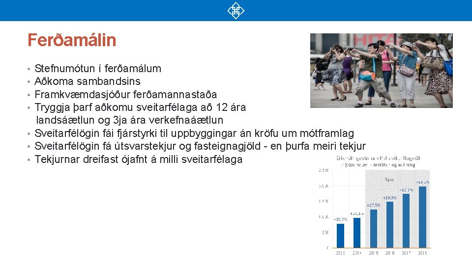 Ferðamálin Stefnumótun í ferðamálum Aðkoma sambandsins Framkvæmdasjóður ferðamannastaða Tryggja þarf aðkomu sveitarfélaga að 12