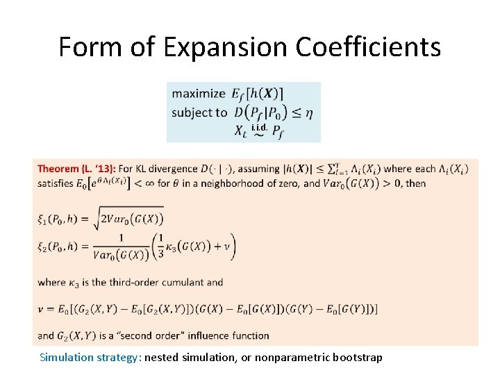 Form of Expansion Coefficients i. i. d. Simulation strategy: nested simulation, or nonparametric bootstrap Form of Expansion Coefficients i. i. d. Simulation strategy: nested simulation, or nonparametric bootstrap