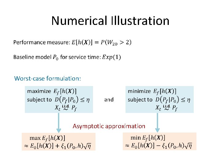 Numerical Illustration • Worst-case formulation: and i. i. d. Asymptotic approximation Numerical Illustration • Worst-case formulation: and i. i. d. Asymptotic approximation