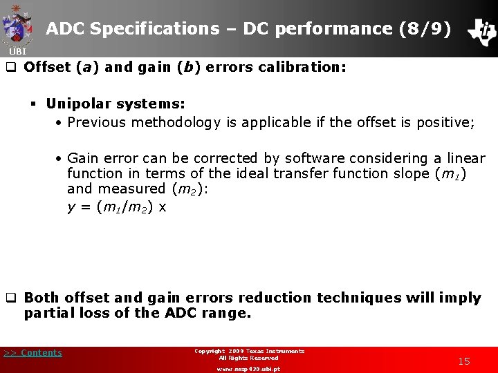 ADC Specifications – DC performance (8/9) UBI q Offset (a) and gain (b) errors