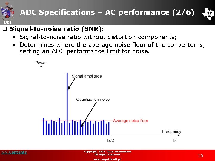 ADC Specifications – AC performance (2/6) UBI q Signal-to-noise ratio (SNR): § Signal-to-noise ratio