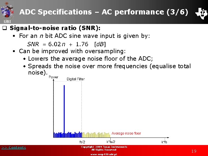 ADC Specifications – AC performance (3/6) UBI q Signal-to-noise ratio (SNR): § For an