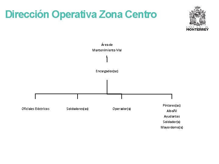 Dirección Operativa Zona Centro Área de Mantenimiento Vial Encargados(as) Oficiales Eléctricos Soldadores(as) Operador(a) Pintores(as)