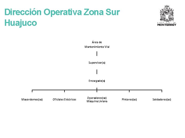Dirección Operativa Zona Sur Huajuco Área de Mantenimiento Vial Supervisor(a) Encargado(a) Mayordomos(as) Oficiales Eléctricos