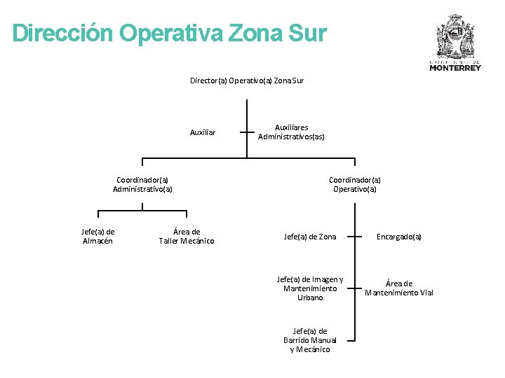 Dirección Operativa Zona Sur Director(a) Operativo(a) Zona Sur Auxiliar Coordinador(a) Administrativo(a) Jefe(a) de Almacén