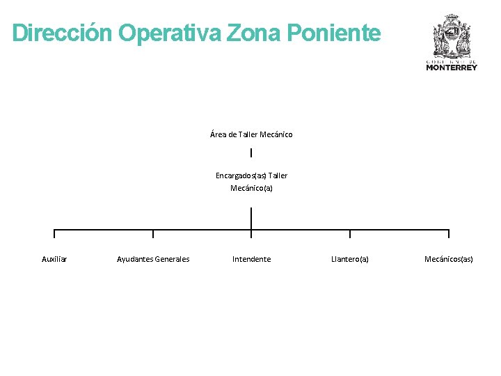 Dirección Operativa Zona Poniente Área de Taller Mecánico Encargados(as) Taller Mecánico(a) Auxiliar Ayudantes Generales