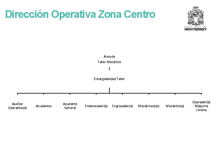 Dirección Operativa Zona Centro Área de Taller Mecánico Encargados(as) Taller Auxiliar Operativo(a) Ayudantes Ayudante