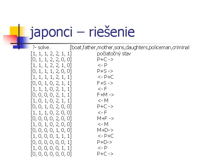 japonci – riešenie ? - solve. [1, 1, 1, 2, [0, 1, 1, 2,