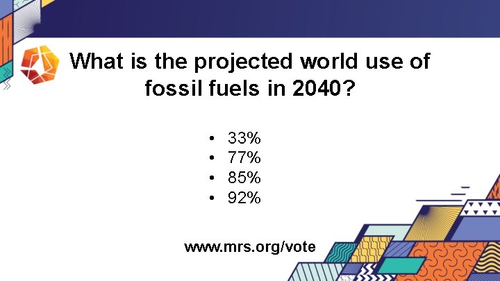 What is the projected world use of fossil fuels in 2040? • • 33%
