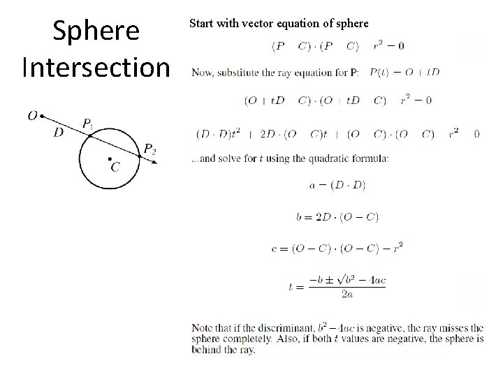 Sphere Intersection Start with vector equation of sphere 