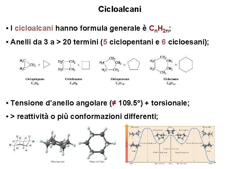 Cicloalcani • I cicloalcani hanno formula generale è Cn. H 2 n; • Anelli