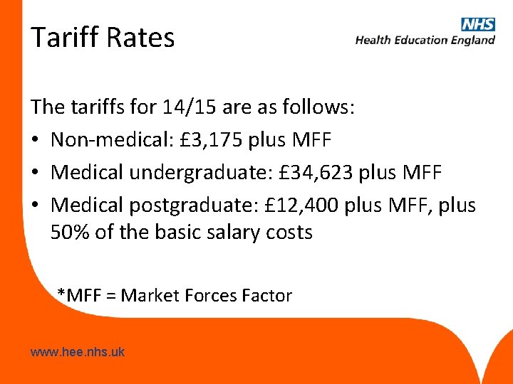 Tariff Rates The tariffs for 14/15 are as follows: • Non-medical: £ 3, 175