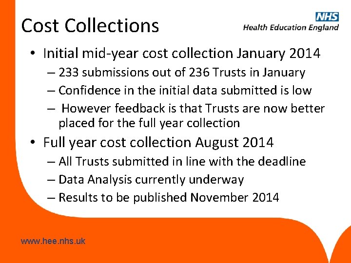 Cost Collections • Initial mid-year cost collection January 2014 – 233 submissions out of