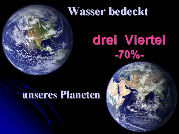 Wasser bedeckt drei Viertel -70%- unseres Planeten 