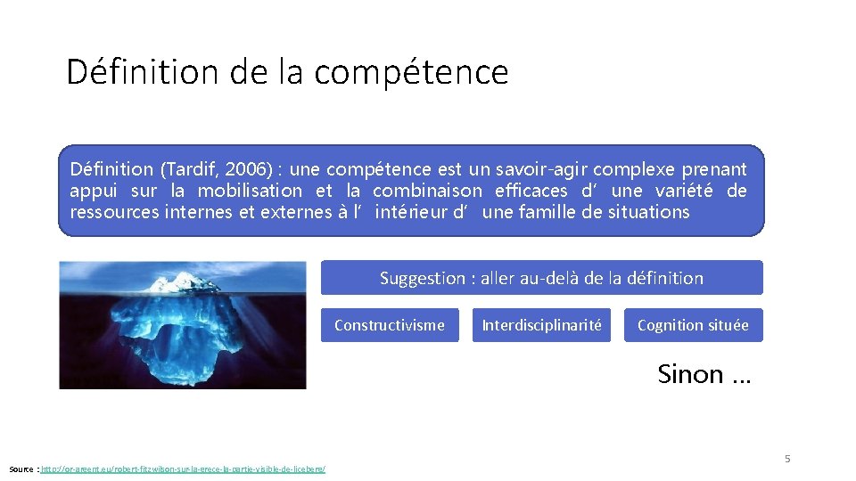 Définition de la compétence Définition (Tardif, 2006) : une compétence est un savoir-agir complexe