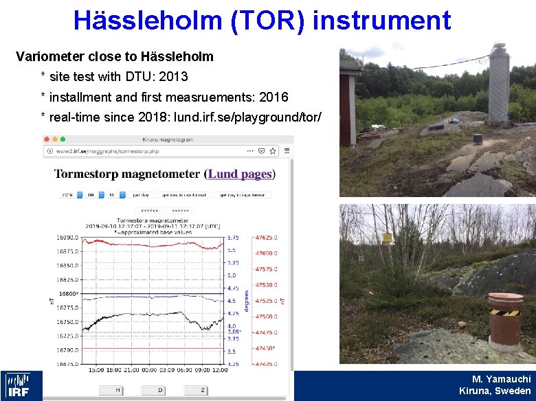 Hässleholm (TOR) instrument Variometer close to Hässleholm * site test with DTU: 2013 *