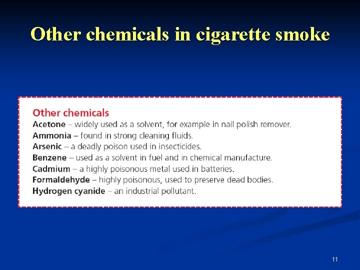 Other chemicals in cigarette smoke 11 