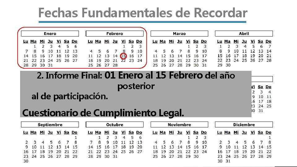 Fechas Fundamentales de Recordar 2. Informe Final: 01 Enero al 15 Febrero del año