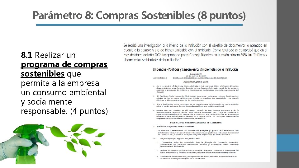 Parámetro 8: Compras Sostenibles (8 puntos) 8. 1 Realizar un programa de compras sostenibles