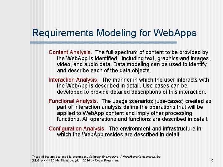 Requirements Modeling for Web. Apps Content Analysis. The full spectrum of content to be