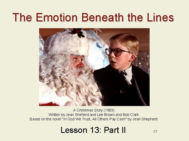 The Emotion Beneath the Lines A Christmas Story (1983) Written by Jean Sheherd and