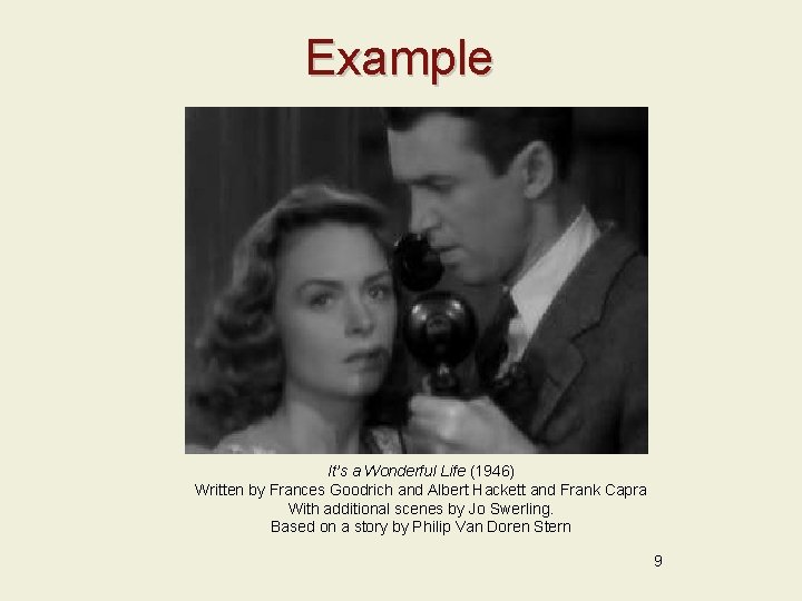 Example It’s a Wonderful Life (1946) Written by Frances Goodrich and Albert Hackett and